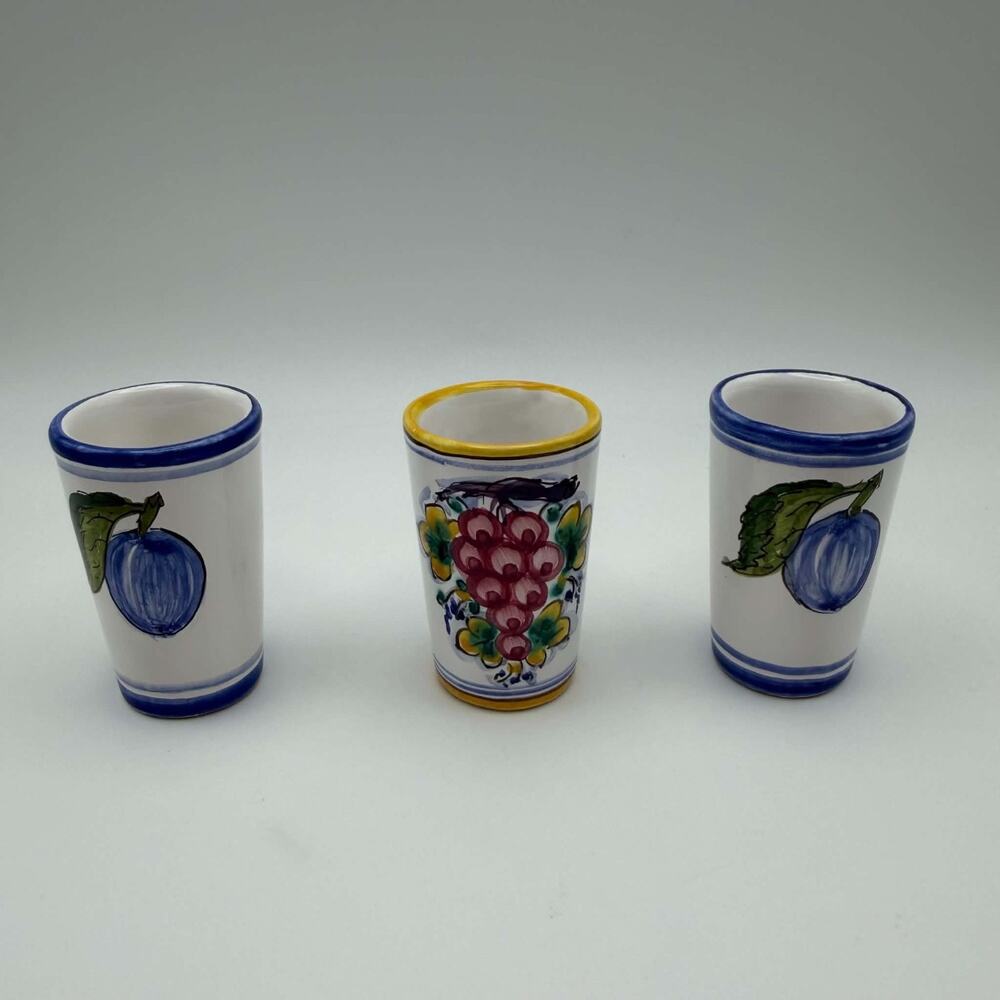 Vintage Ceramic Hand Painted Shot Glasses Liqueur Cups Set of 3 Fruit Motifs